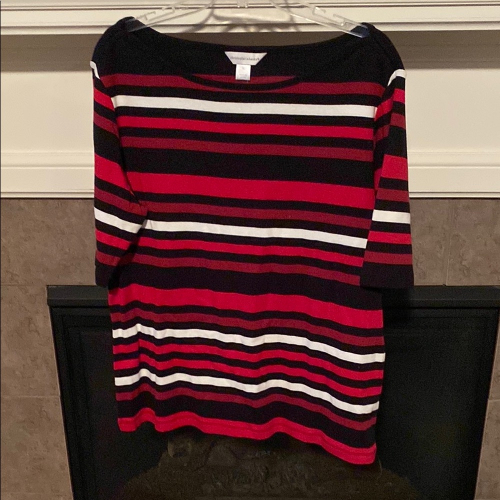 Women’s Christopher and Banks Striped Black, Red, and White Top.